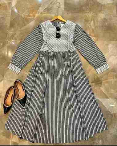 Kiukiu Depira Midi - Gamis Salur Katun fit XL-XXL - Gamis Midi Dress Motif Salur Stripe Katun Adem H