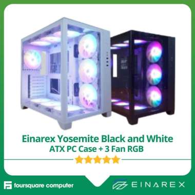 Einarex Yosemite Black and White ATX PC Case Casing + 3 Fan RGB Putih