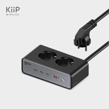 KiiP Wireless Desktop Charger Fast Charging 65W Adaptor 6in1 USB Type-C Power Station Hitam