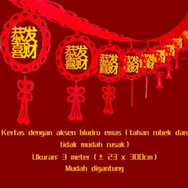 Hiasan Garlan Tali Pintu Horizontal Kaligrafi Imlek Sincia Kertas Bludru/Plastik Emas dan Kaki Naga 