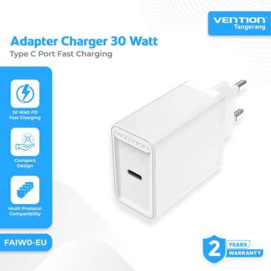 Vention Adapter Kepala Charger Type C PD Fast Charging 30W Wall Charger 30 Watt White - FAIW0-EU