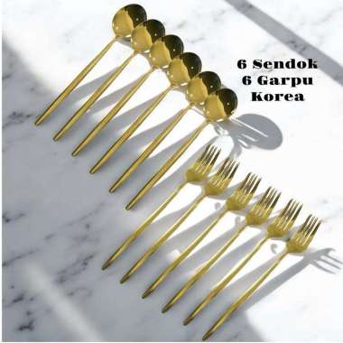 Paket Hemat 1 Lusin Sendok Garpu Makan Stainless Gold 6 Sendok 6 Garpu Korea