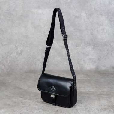 Tas COACH SHW BLACK LEATHER FLAP SHOULDER BAG 100% ORIGINAL 25X7X18CM
