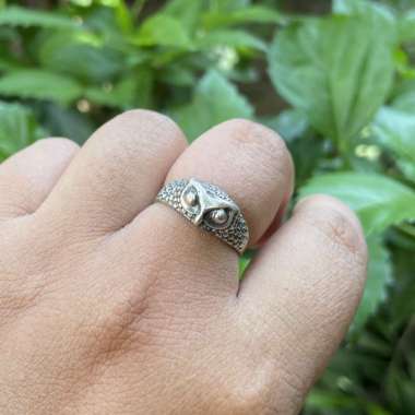 Cincin Ring Perak silver Bali Asli 925 Ukir Burung Hantu Owl Kecil Midi Wanita Pria Laki Custom Etni