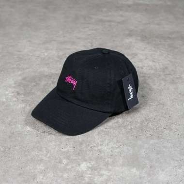 Topi STUSSY STOCK LOW FUCHSIA BLACK CAP 100% ORIGINAL