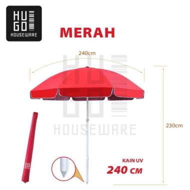 Payung Tenda 240 CM Jualan Taman Pantai Cafe Bazar Lapak HUGO Merah - UV