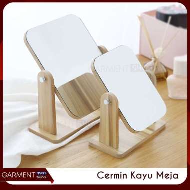 Cermin Frame Kayu Kaca Rias Putar Stand Mirror Kaca Meja Make Up Portable Motif Aesthetic NO BUBBLEW