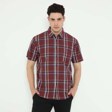 POLICE Kemeja Yarndyed Kotak Regular Fit Pria Maroon L