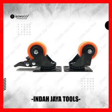 BONUCCI Roda Caster 2 Inch HIDUP MATI REM Troli PVC PU Orange REM