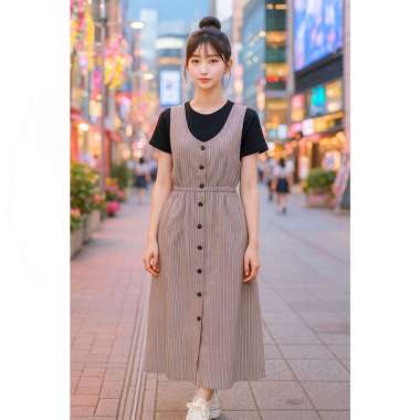LINEN PREMIUM KOREAN LONG OUTER DRESS WANITA TANPA LENGAN - LONG DRESS MAXI DRESS OUTER CASUAL GAYA