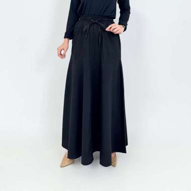 LEZAHRASIGNATURE Longskirt Cotton Sarah - Rok Panjang Wanita Polos Flare Hitam Navy XL HITAM POLOS