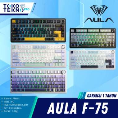 AULA F75 / F-75 Mechanical Gaming Keyboard 3 Mode Connection RGB Thunder Black + Reaper Switch