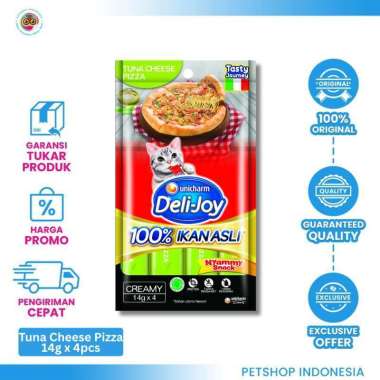 Deli-Joy Creamy Cat Treat 14g x 4 - Camilan Kucing Liquid Delijoy Tuna Cheese Pizza