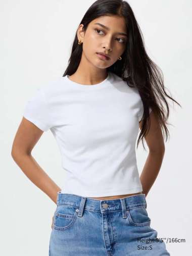 UNIQLO T-Shirt Mini Crop Top Wanita WHITE L