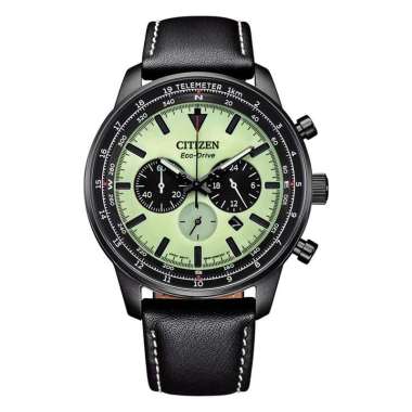 JAM TANGAN PRIA CITIZEN CHRONO ORIGINAL KULIT BLACK GREEN CITIZEN ECO-DRIVE CA4505-21X CITIZEN ECO-D