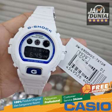JAM TANGAN PRIA CASIO DIGITAL ORIGINAL RUBBER WHITE HIDDEN SHINE WHITE BLUE G-SHOCK DW-6900HDS-7A1DR
