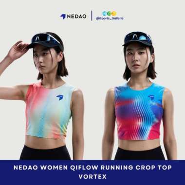 NEDAO Women QiFlow Running Crop Top - Vortex A/M Vortex Joy Blue