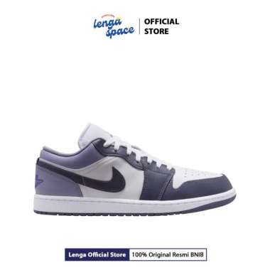 Sepatu Sneakers Pria Air Jordan 1 Low - White/Indigo Haze (553558-145) ORIGINAL 45