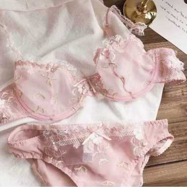 Pakaian Dalam Wanita KATARINA SET Sexy BH Bra dan Celana Dalam Panties CD Murah Pink L
