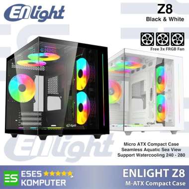 Case Enlight Z8 Black / White | M-ATX Compact Case | 3X FRGB Fans Hitam