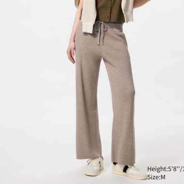 UNIQLO Celana panjang wanita Rib Rajut Ribbed Washable Knit Ribbed Pants khaki M