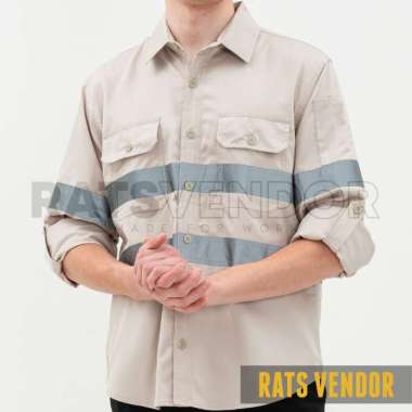 Ratsvendor Kemeja Safety K3 / Baju Proyek Tambang / Wearpack Kerja Seragam Lapangan Warna Krem L