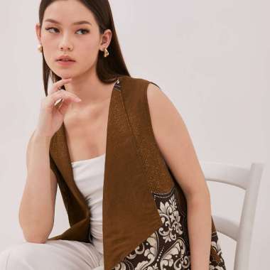 Odza Baju Luaran Atasan Rompi Batik Outer Wanita Bolak Balik All size Adiraga Coklat