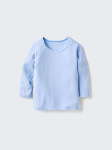 UNIQLO BABY HEATTECH Long John Bayi Cotton T-Shirt Katun Kerah Bulat Crew Neck Lengan Panjang Blue 1