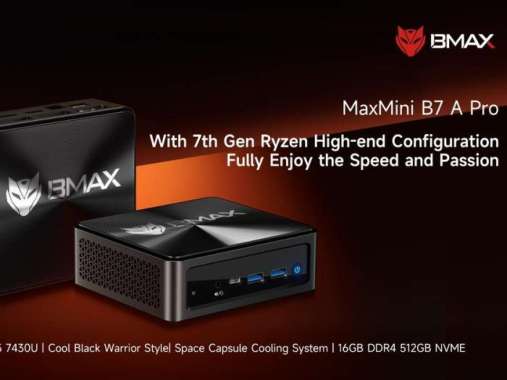 BMAX Mini PC B7A Pro AMD Ryzen 7430U 16512GB SSD NVMe WIFi6 Triple Display HDMI DP type-C Windows 11