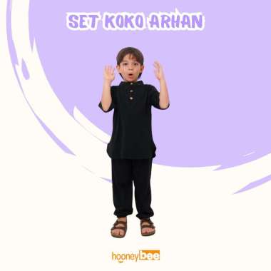 Hooneybee Arhan Hitam - Setelan Koko Anak [Size 1-5 Tahun] Baju Koko Kaos Laki-Laki Bahan Adem 2Y