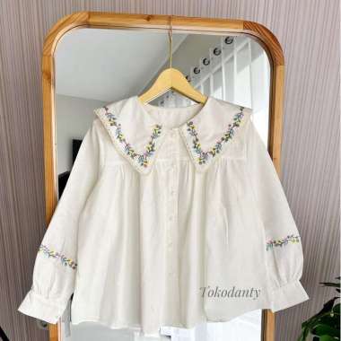 Atasan Kemeja Linen Bordir Lengan Panjang - Lumina S Putih BW