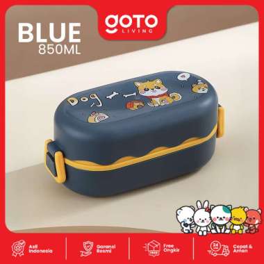 Goto Hachi Lunch Box Bento Tempat Bekal Makan Anak Lucu Anti Tumpah 850ML BLUE
