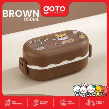 Goto Hachi Lunch Box Bento Tempat Bekal Makan Anak Lucu Anti Tumpah 850ML BROWN
