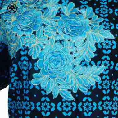 Keris Gallery Dress Batik Lengan Pendek Motif Sekar Menur komb Ceplok Ketip XL Biru