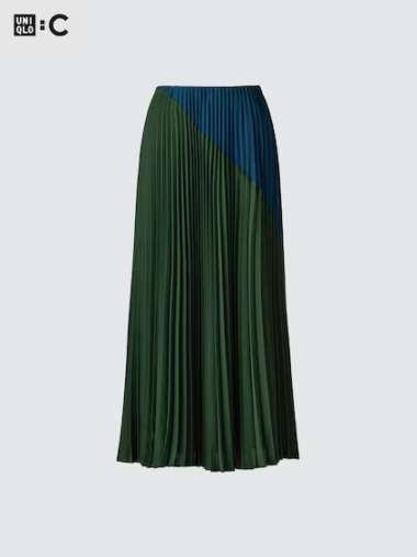 UNIQLO C CLARE WAIGHT KELLER CWK Rok Panjang Pleated Long Skirt wanita Lipit GREEN S