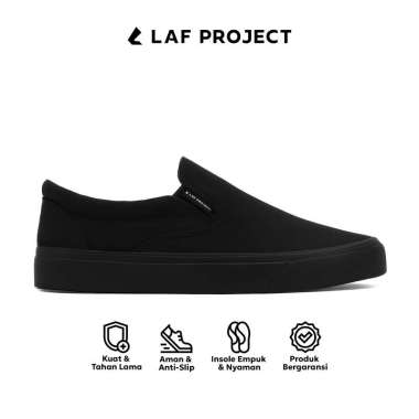 LAF Project - Sepatu Slip On Pria Wanita Vulcanized Low Sneakers Casual Sekolah Kuliah Hitam Velox 4