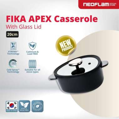 NEOFLAM FIKA APEX Casserole 20cm with Glass Lid Black- Panci Anti Lengket & Tahan Gores, Ceramic Coa