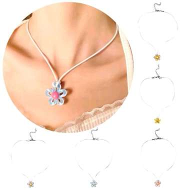Viona Flower Silk Ribbon Necklace Kalung Tali Bunga Resin Clay NL Viona Blue