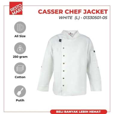 Seragam Chef Lengan Panjang / Casser Chef Jacket / Kemeja Koki MUCHEF Katun (1394273)(F2)