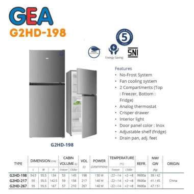 KULKAS GEA G2HD-198 2 PINTU G2HD198 / G2HD 198