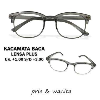 Kacamata Plus Clubmaster Frame Clear Grey +1.00 S/D +3.00 Rabun Dekat