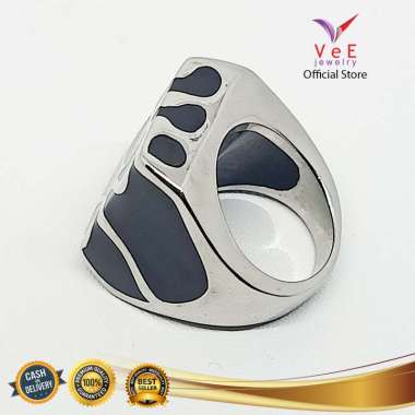 Cincin Titanium Batu Giok Hitam Kotak - VeE Cincin Wanita Pria