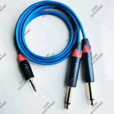 Kabel Jack HP Ke Mixer Aux 3.5mm Stereo To 2 Akai 6.5mm Mono (5 Meter)