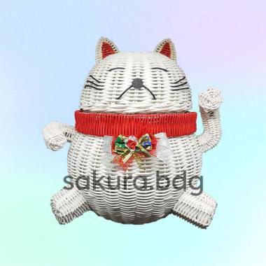 K117L - Keranjang rotan kucing 24x40 cm hampers karakter imlek parcel kue kering tempat penyimpanan 