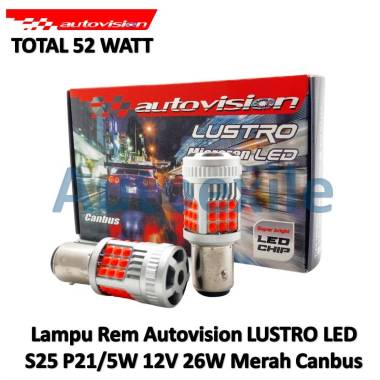 Autovision LUSTRO Microzen LED S25 P21/5W 12V 26W BAY15d Merah Red Canbus Super Bright Chip Lampu Re