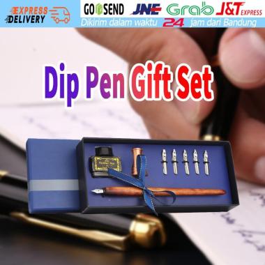 Pulpen Fountain Vintage 5 Ujung Tinta Kaligrafi Retro Pen Hadiah Kado