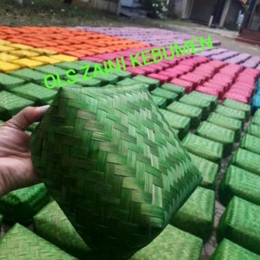 Besek bambu warna HIJAU, 10 PASANG, catering, nasi, snack, 20x20 cm