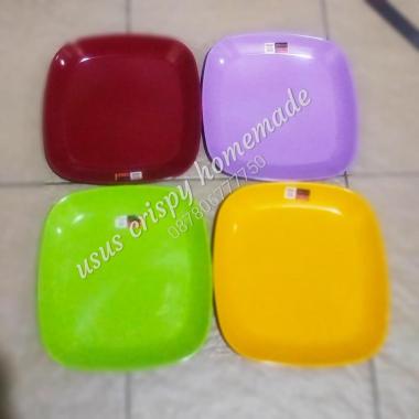 1 lusin piring kotak melamin besar 8" golden dragon 12 pcs - Merah