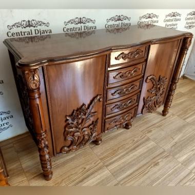 Bufet Meja TV Bombay Kayu Jati Klasik Ukir Laci Lemari Dinding Jepara
