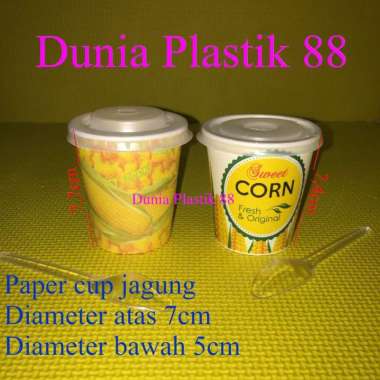 isi 50SET PAKET JASUKE gelas kertas paper cup 6,5oz + TUTUP + SENDOK jagung pop sweet corn popcorn